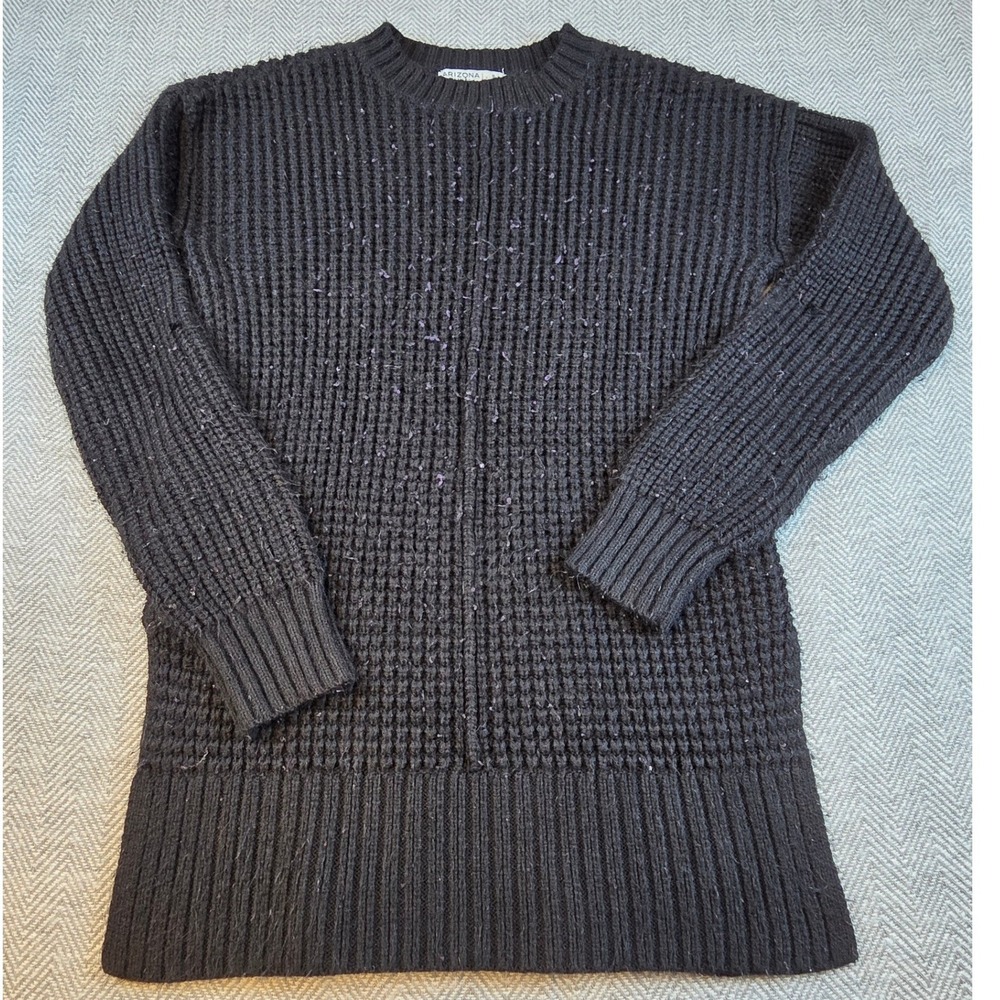 Arizona Jean Co Black Waffle Knit Longline Sweater Crew Neck Small